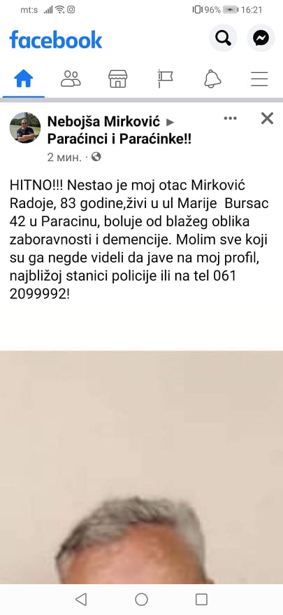 U Paraćinu nestao Radoje Mirković, porodica moli za pomoć