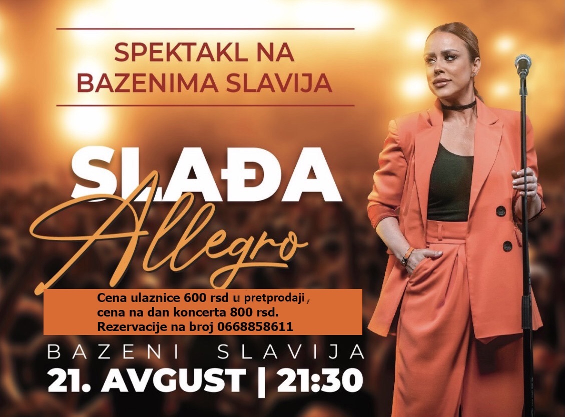 Najavljen spekakl na bazenima Slavija u Ćupriji – nastup Slađe Alegro 21. avgusta