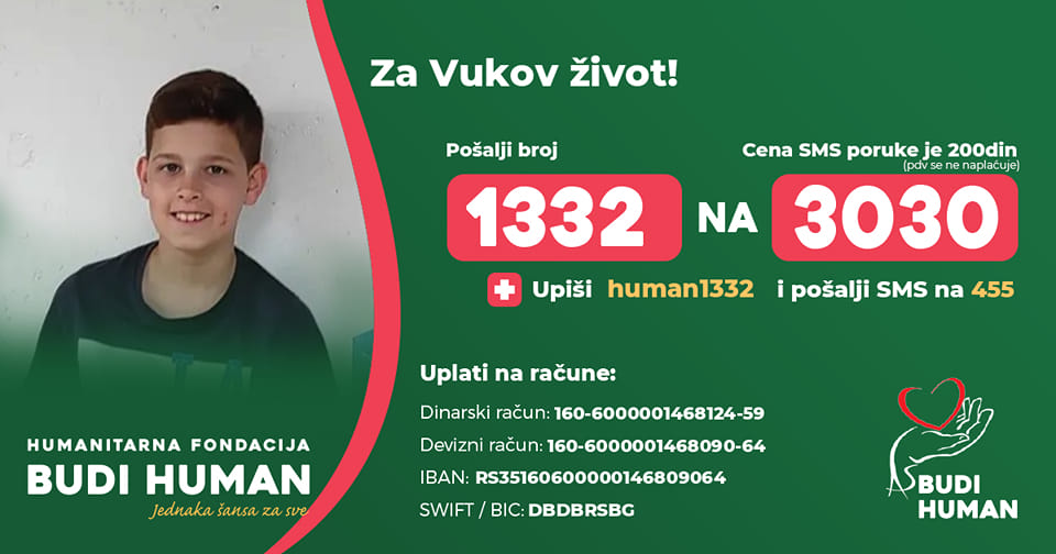Da ozdravi Vuk Vasić pošalji 1332 na 3030