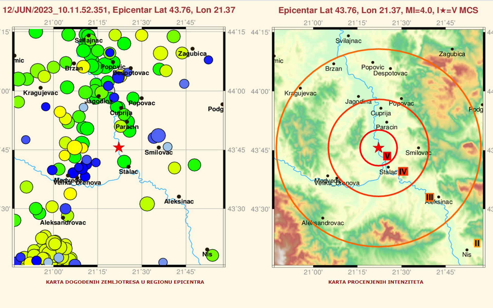 Republički seizmološki zavod: zemljotres jačine 4.0 po Rihteru pogodio Paraćin, epicentar nedaleko od Drenovca