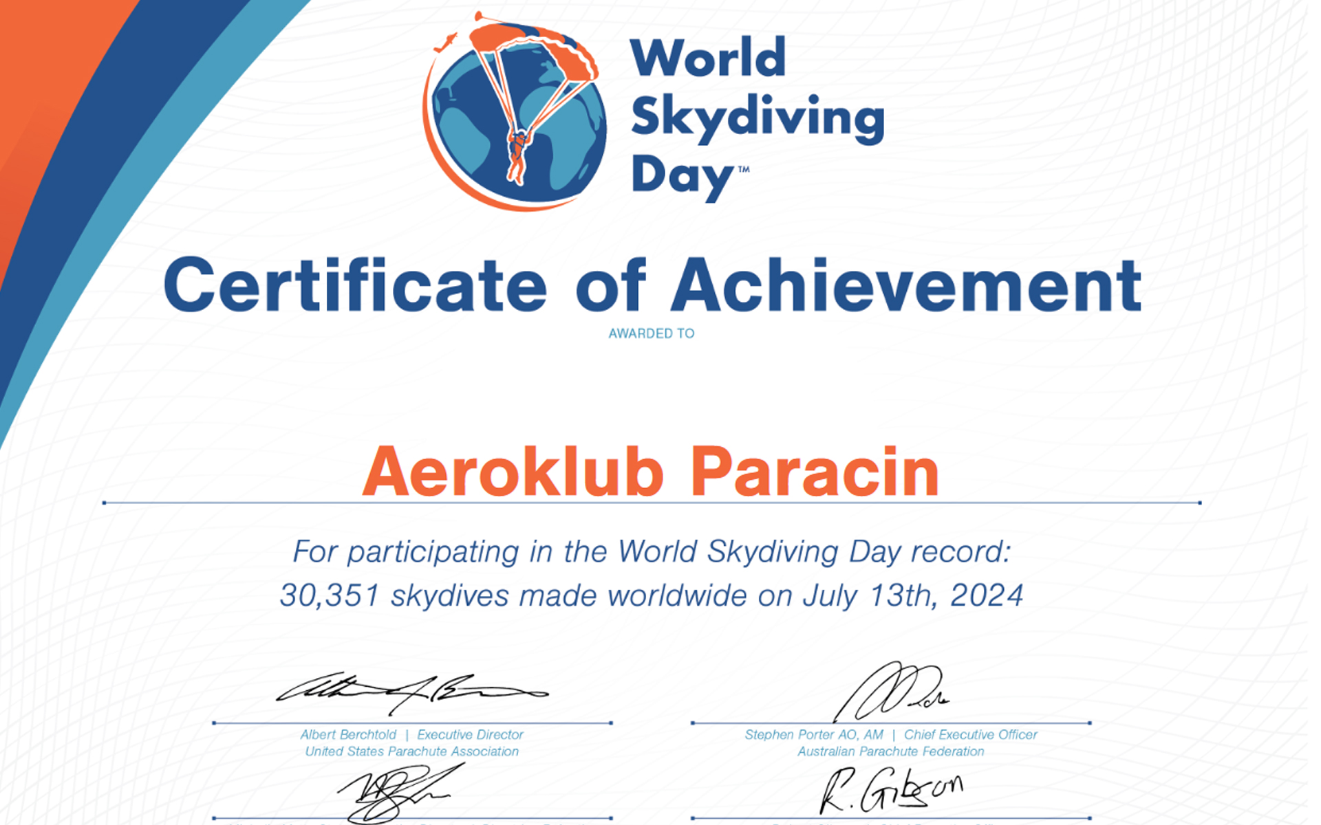 Aeroklub „Naša krila” Paraćin dobio sertifikat Svetske padobranske asocijacije